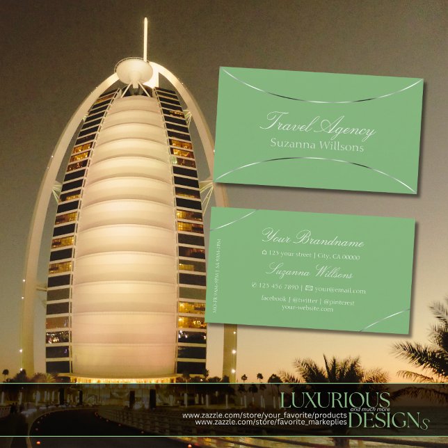Sage Green with Shimmery Silver Decor Chic Simply Business Card (Creator Uploaded)