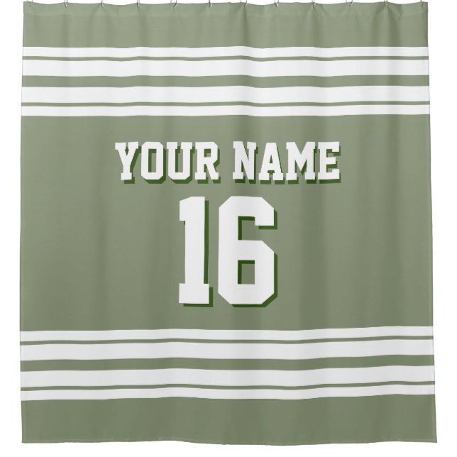Sage Green with White Stripes Sports Jersey Shower Curtain (Front)