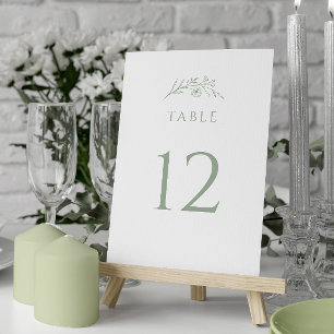 Sage Green Wldflower Wedding Table Number