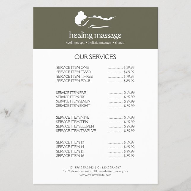SAGE GREEN WOMAN STONE MASSAGE  Wellness Day Spa Flyer (Front)
