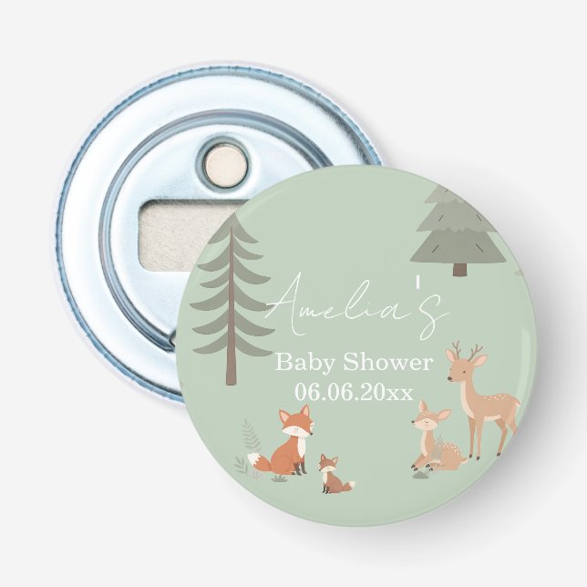 Sage Green Woodland Animal Baby Shower  Bottle Opener (Front)