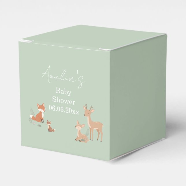 Sage Green Woodland Animal Baby Shower  Favour Box (Front Side)