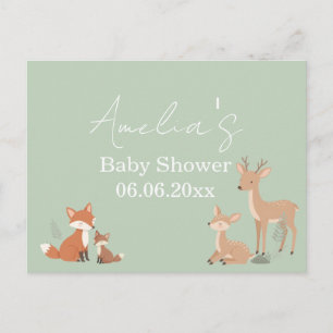 Sage Green Woodland Animal Baby Shower Invitation