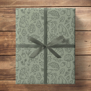 Sage Green Woodland Animals Kids Fall Forest Wrapping Paper