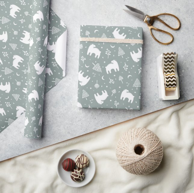 Sage Green Woodland Baby Bears Wrapping Paper (Crafts)
