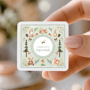 Sage Green Woodland Baby Shower Favour Sticker