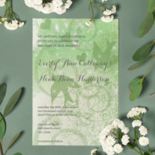 Sage Green Woodland Birds & Swirls Wedding  Invitation