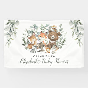 Sage Green Woodland Forest Animals Baby Welcome Banner