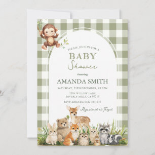 Sage Green Woodland Forest Baby Boy Shower Invitation
