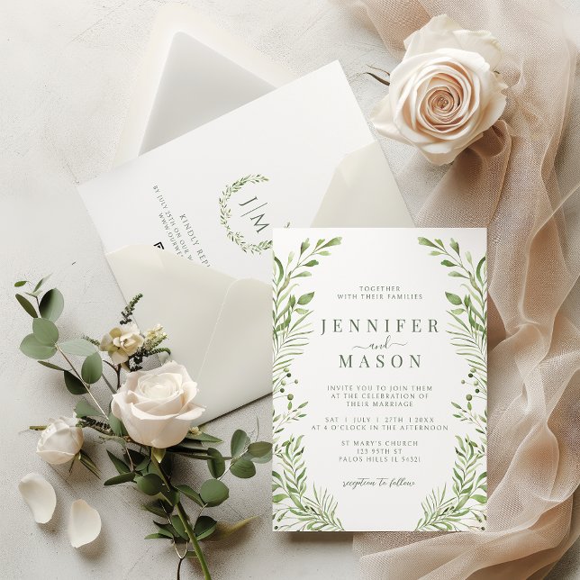 Sage Green Woodland Leaves Wedding Invitation (Creator Uploaded)