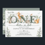 Sage Green Woodland One-deerful 1st Birthday Girl Invitation<br><div class="desc">This elegant 1st birthday invitation features soft watercolor greenery,  adorable forest animals and modern lettering.</div>