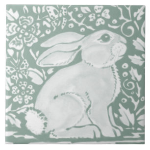 Sage Green Woodland Rabbit Forest Animal Cute Tile