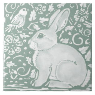 Sage Green Woodland Rabbit Forest Animal Nature Tile