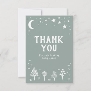Sage Green Woodland Stars Baby Shower Thank You Card