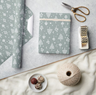 Sage Green Woodland Trees Wrapping Paper
