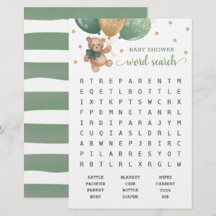 Sage Green Word Search Scramble Game Teddy Bear 