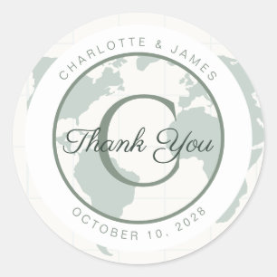 Sage Green World Map Destination Wedding Custom Classic Round Sticker