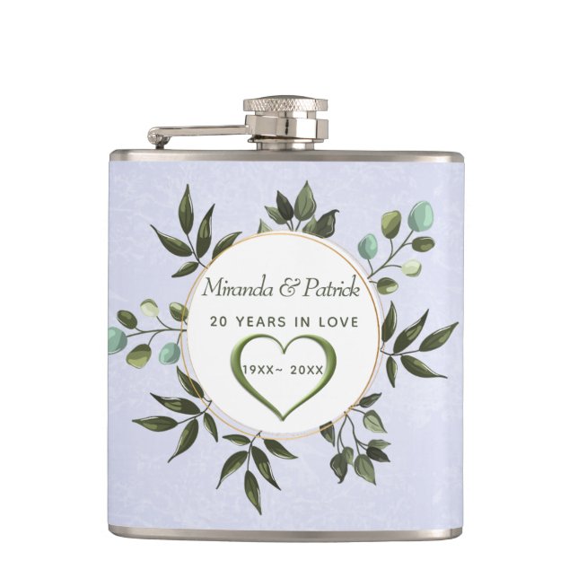 Sage Green Wreath Hip Flask (Front)
