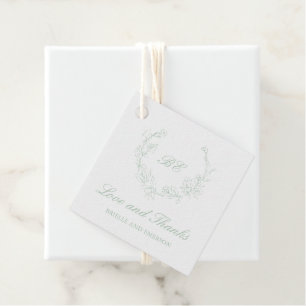 Sage Green Wreath Monogram Elegant Wedding Favour Tags