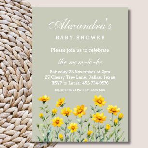 Sage Green Yellow Boho Wildflower Baby Shower Invitation