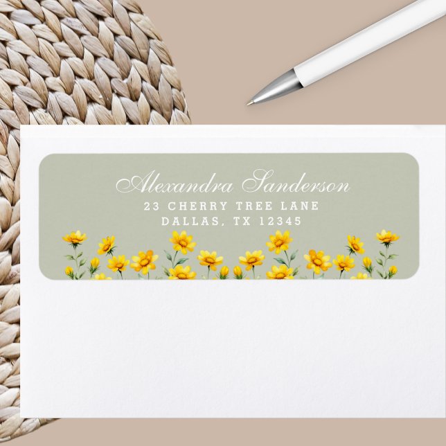 Sage Green Yellow Boho Wildflower Return Address (Creator Uploaded)