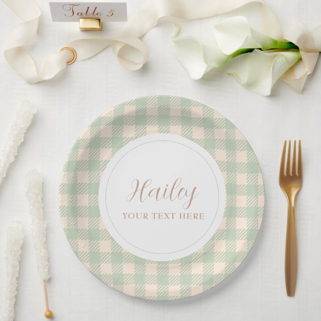 Sage green yellow Farmhouse Country Theme Wedding Paper Plate (Wedding)
