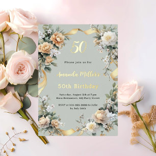 Sage green yellow florals gold luxury birthday