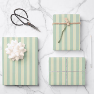 Sage Green & Yellow Stripes Wrapping Paper Sheet