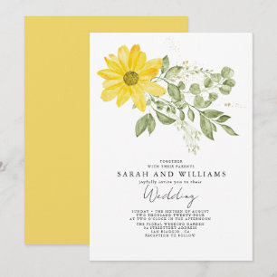 Sage Green Yellow Sunflower  Floral Boho Wedding  Invitation