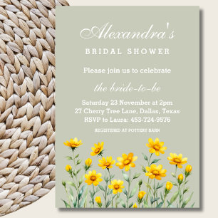 Sage Green  Yellow Wildflower Spring Bridal Shower Invitation