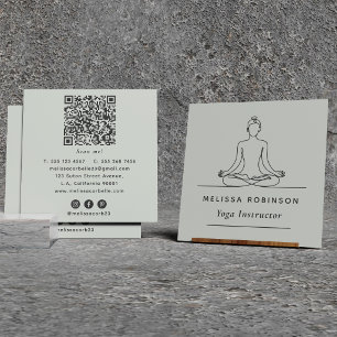 Sage Green Yoga Instructor QR Code & Social Media Square Business Card