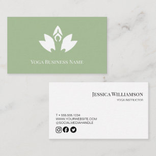 Sage green Yoga Lotus Flower Customisable Business Card