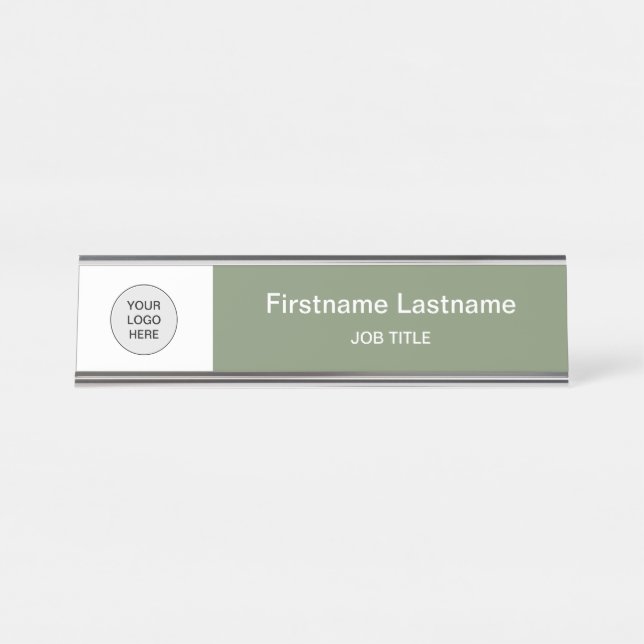 Sage Green Your Logo Modern Desk Name Plate (Front)