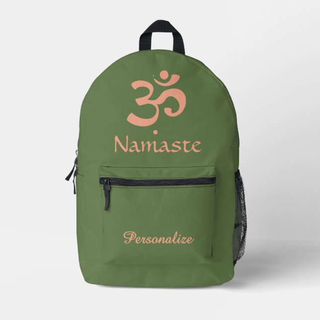 Sage Green Zen Design with Namaste & Name Printed Backpack (Front)