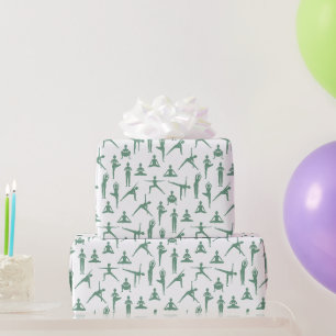 Sage Green Zen Yoga Poses Minimalist Pattern Wrapping Paper