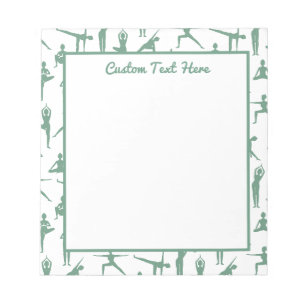 Sage Green Zen Yoga Poses Pattern Personalised Notepad