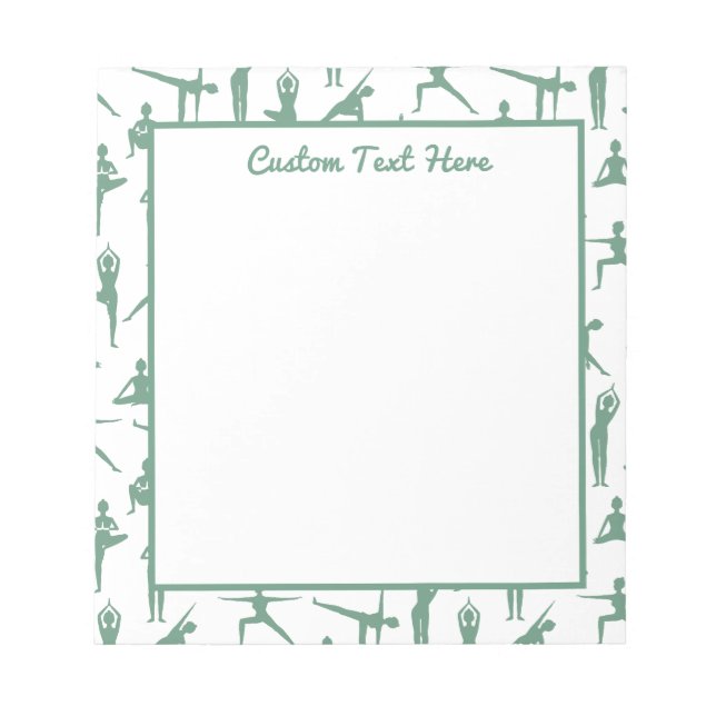 Sage Green Zen Yoga Poses Pattern Personalised Notepad (Front)