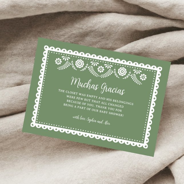 Sage GreenCielito Lindo Baby Shower Muchas Gracias Thank You Card (Creator Uploaded)