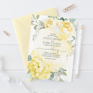 Sage Greenery and Yellow Flower Wedding Invitation