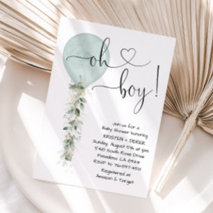 Sage Greenery Balloon Baby Shower Invitation