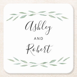Sage Greenery Botanical Coaster, Wedding Square Paper Coaster