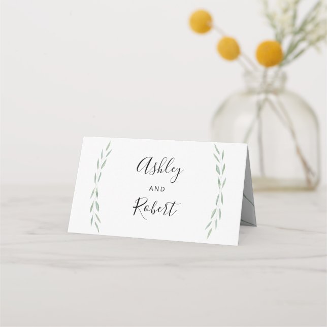 Sage Greenery Botanical Place Cards, Wedding Place Card (Front)