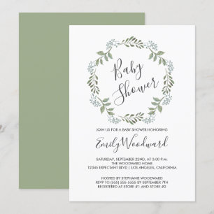 Sage Greenery Botanical Wreath Baby Shower Invitation