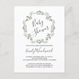 Sage Greenery Botanical Wreath Baby Shower Invitation Postcard