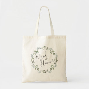 Sage Greenery Botanical Wreath Maid of Honour Tote Bag