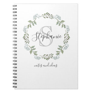 Sage Greenery Botanical Wreath Monogram Notebook
