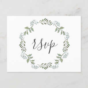 Sage Greenery Botanical Wreath Wedding RSVP Invitation Postcard