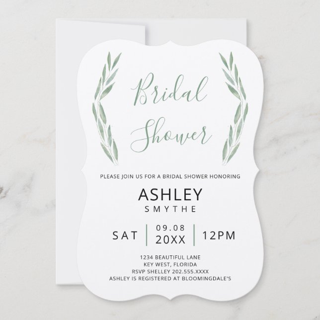 Sage Greenery Bridal Shower Invitation, Botanical Invitation (Front)