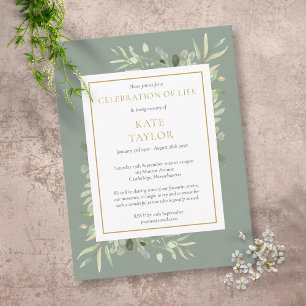 Sage Greenery Celebration of Life Invitation Postcard