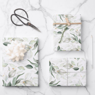 Sage Greenery Elegant Soft Gold Botanical Foliage Wrapping Paper Sheet